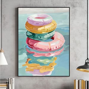 Colorful Inner Tube Wall Art, Pastel Summer Pool Float Print, Beach House Digital Download, Girly Coastal Apartment Printable