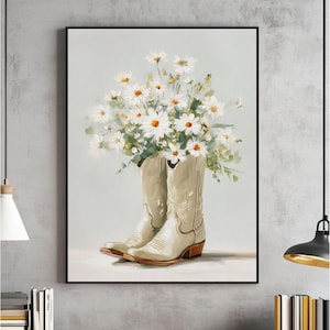Cowgirl Boots Wall Art, Western Nursery Print, Coastal Cowgirl Aesthetic Printable, Dorm Decor For College Girls, Digital Download