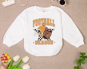 Football Season Baby Romper Sweatshirt, Football Baby Romper, Game Day Baby Outfit, Football Coquette Baby Bodysuit