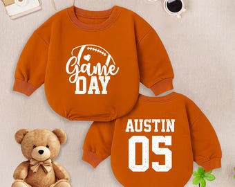 Personalized Football Game Day Baby Romper, Football Fall Season Baby Bodysuit, Custom Football Name And Number Romper, Sport Fans Gift