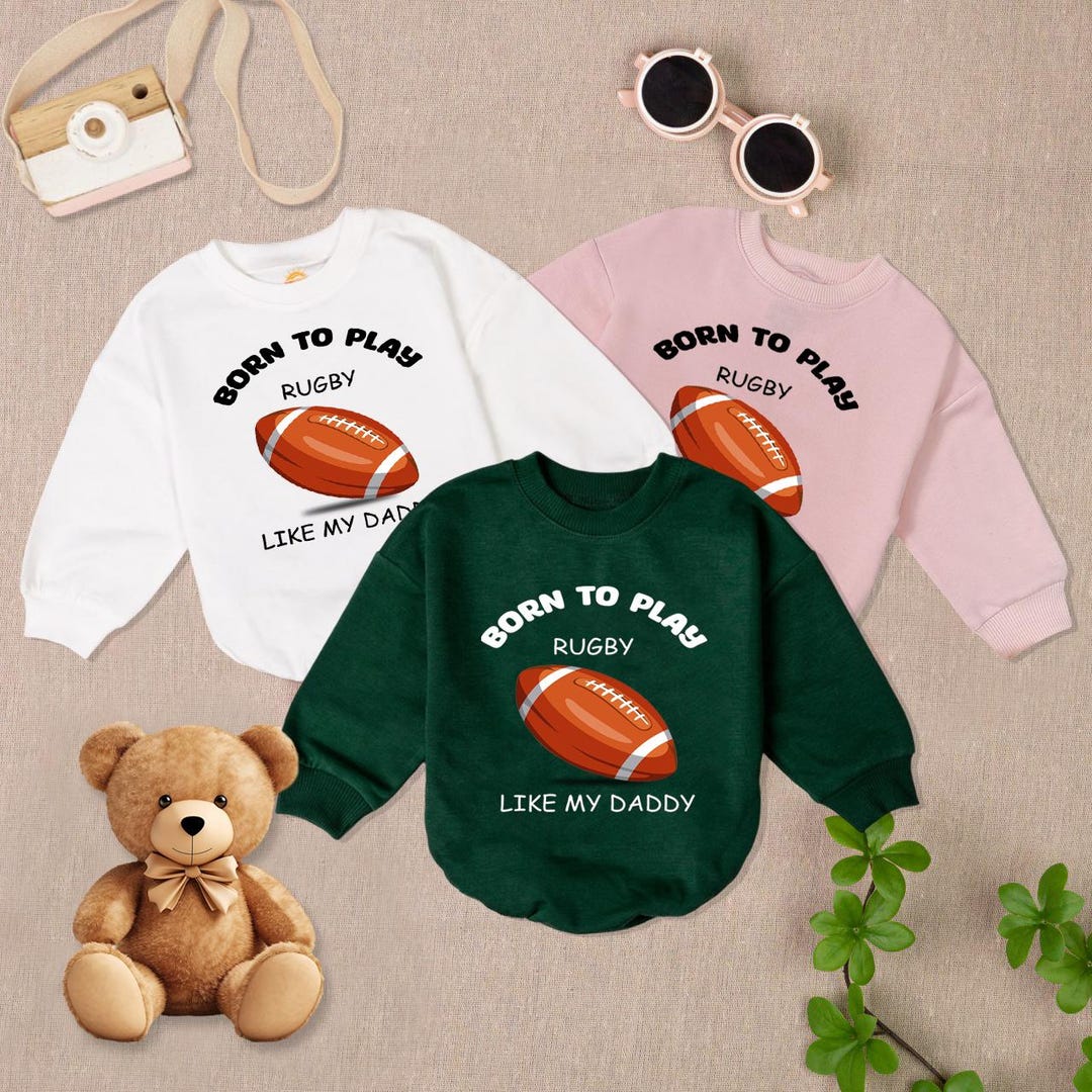 Boy Baby Rugby Rompers Born to Play Rugby Like My Daddy Baby Romper Short Sleeves, Rugby Baby ...