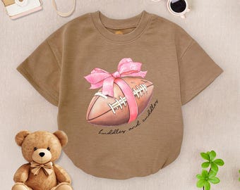 Football Cuddles And Huddles Baby Romper Short Sleeves, Football Bow Baby Bodysuit, Football Coquette Romper, Football Game Day Gift