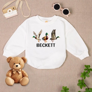 Personalized Mallard Duck Hunting Baby Romper, Boy Ducking Hunter Baby Romper, Newborn Bodysuit, Duck Lover Gift