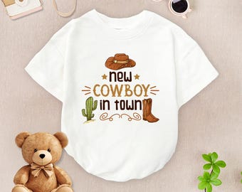 New Cowboy In Town Baby Romper, Cowboy Baby Bodysuit, Country Rodeo Romper, Country Baby Boy