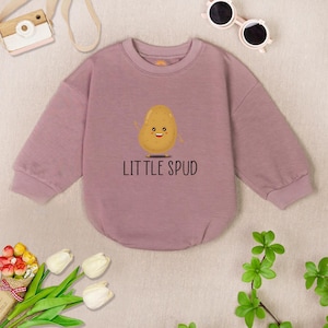 Little Spud Baby Romper Sweatshirt, Farm Baby Romper, Vegan Baby Bodysuit, Foodie Baby Romper, Vegetable Fruit Baby Clothes