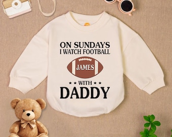 On Sundays We Watch Football Baby Romper Sweatshirt, Football Baby Baby Name Romper, Football Game Day Baby Bodysuit, Football Season Gift