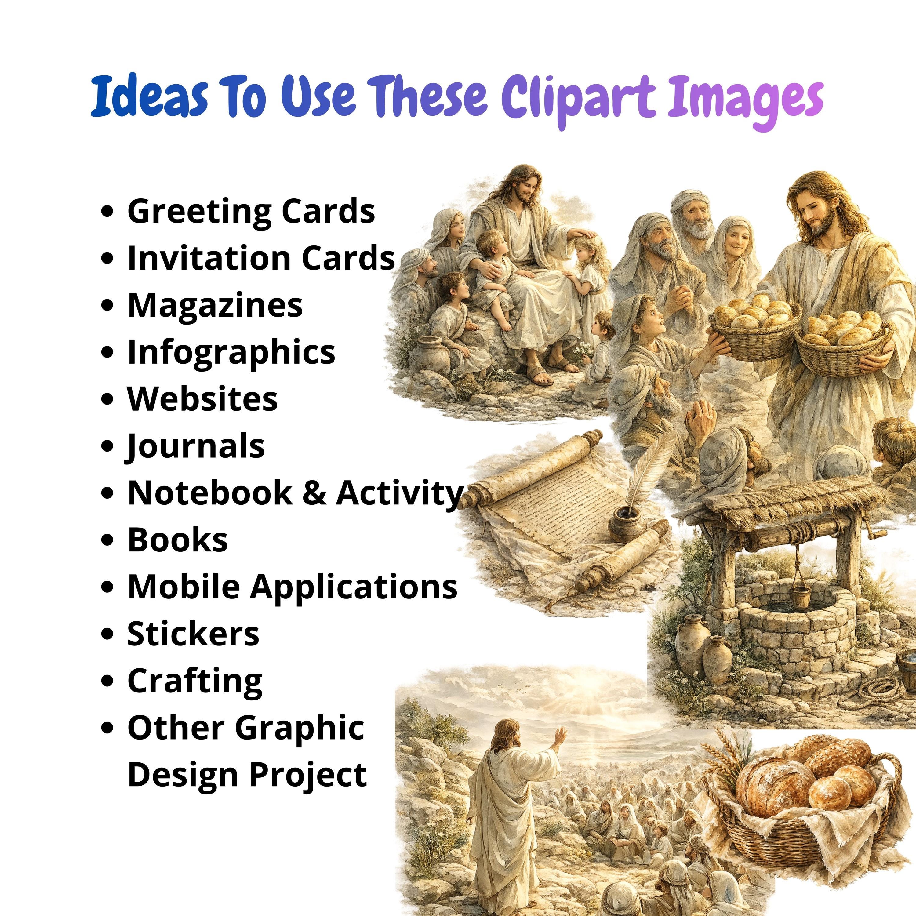 Miracles of Jesus Watercolor Clipart Bundle 50 PNG Biblical Bible Story ...