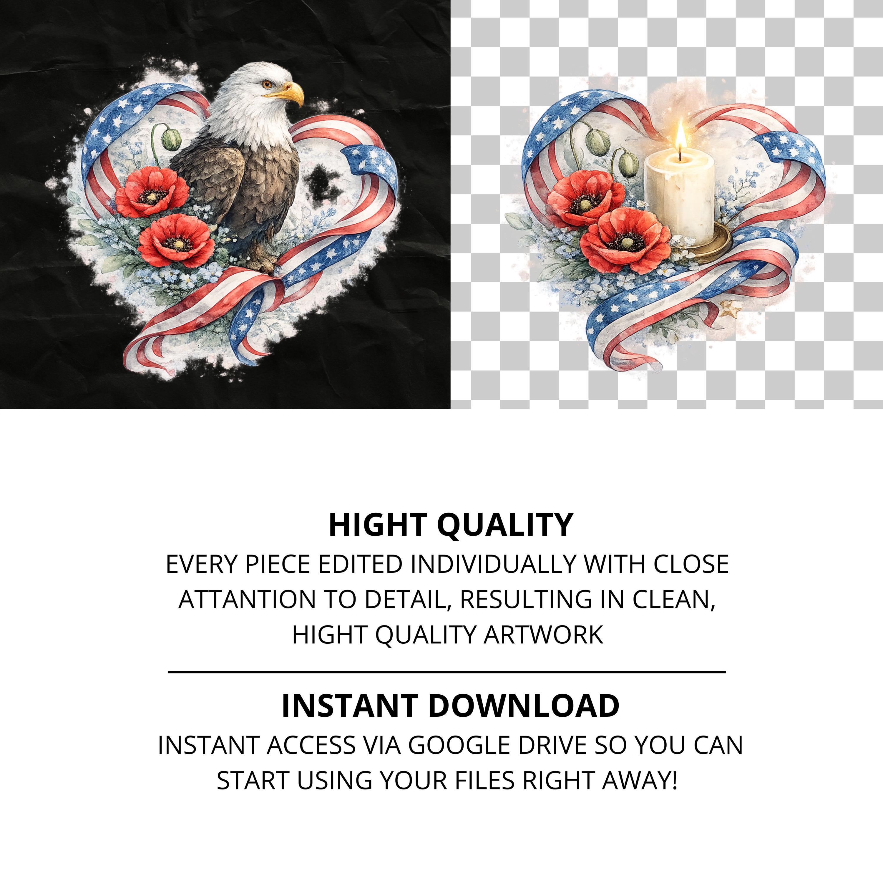Memorial Day Watercolor Clipart Bundle PNG Patriotic Poppy Sublimation ...