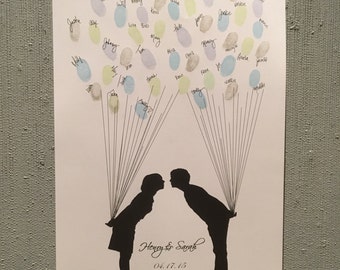 Engagement/Wedding Party or Shower Guestbook Fingerprint/Thumbprint Print - Couple Silhuotte