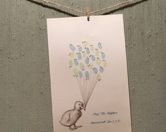 Duck Thumbprint Balloon Print - Baby Shower or Birthday Party Guestbook