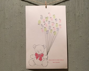 Teddy Bear Thumbprint Balloon Print - Baby Shower or Birthday