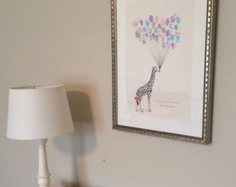 Large Giraffe Thumbprint Balloon Print - Baby Shower or Party or Birthday