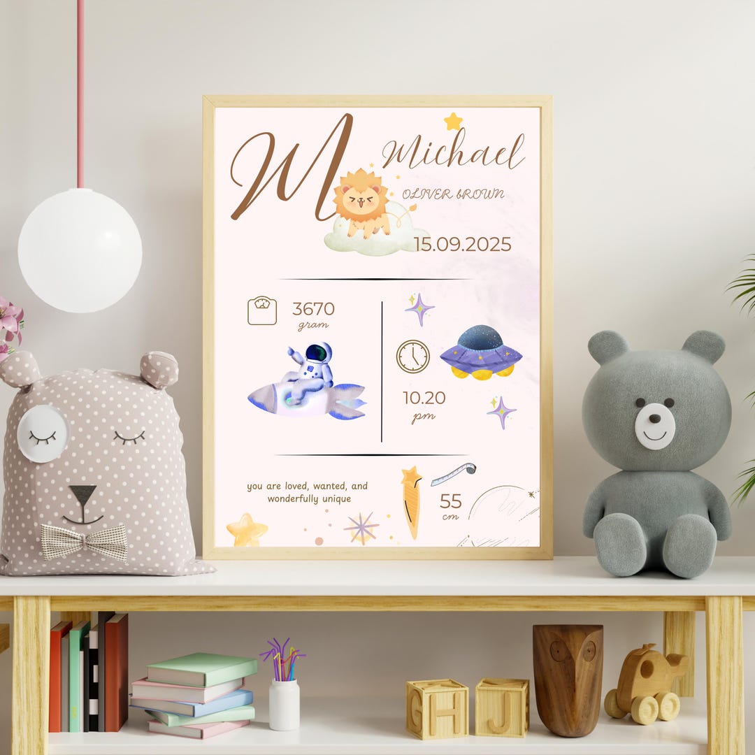 Personalized Baby Birth Stats Poster, Space Theme Nursery Print, Custom ...