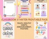 Classroom Posters Printable Set, Kindergarten Rules Poster, Preschool Posters , Healthy Habits for Kids, Elementary School Classroom Decor