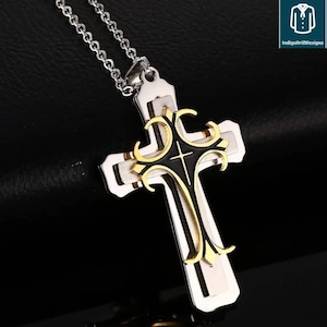 Men’s Stainless Steel Cross Pendant Necklace | Gold & Silver Religious Jewelry | Gothic Style Chain Necklace