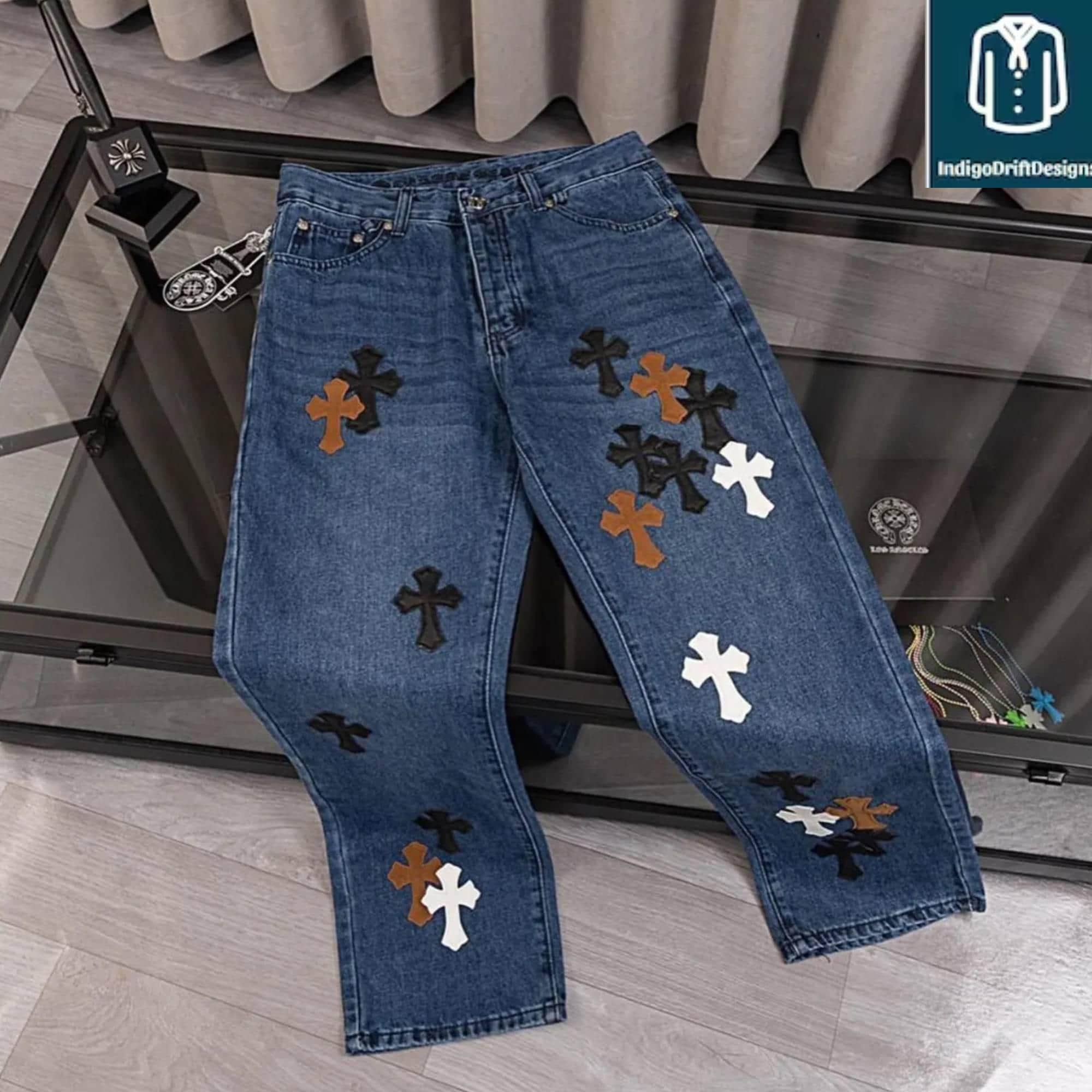 【mnem】Embroidered Patch Wide Denim Embroidered | Patched Denim | Hippie | Boho | Unique Jeans