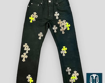 Jeans patchwork di nuova qualità, pantaloni leopardati neri, tessuto di alta qualità