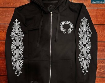 Beautiful Gothic Black Zip-Up Hoodie | Streetwear Cross Graphic Hoodie | Vintage Style Men’s & Women’s Hoodie | Casual Oversized Sweatshirt