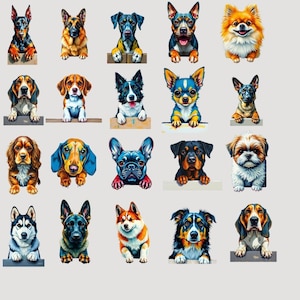 Dog Breeds SVG Transparency Bundle, 20 Peeking Dog, Cut Files for Instant Digital Download and Easy
