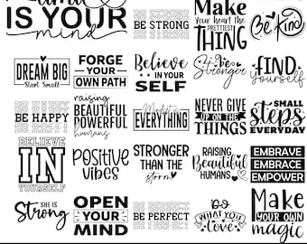 Pacchetto SVG di citazioni motivazionali, affermazioni positive (file digitali)