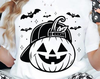 Kürbis-Svg, Jungen-Kürbis-Svg, lustige Kappe Kürbis-Svg, Retro Kürbis-Svg, Kürbis-Gesicht-Halloween-Svg, Kürbis mit Kappe svg, Retro Halloween-Svg