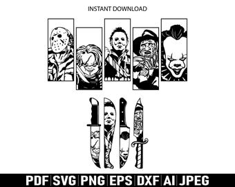 Halloween Horror Charaktere svg, Horrorfilm png, Halloween svg, Horrorfilm Messer svg Horror Killers png Horror Messer svg Cricut Cut Datei