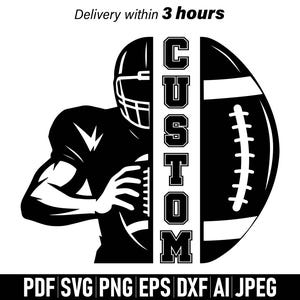 Custom Football Name svg, Football shirt, Football Cheer Mom svg, Half Football player Monogram, Cut File Cricut, Personalized Football Svg