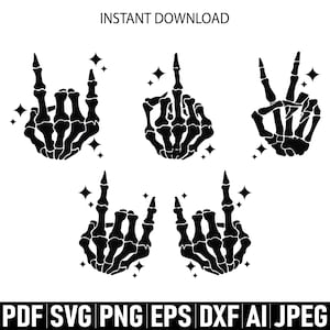 Skeleton Hands svg, Middle finger design, Halloween rock hands svg, Spooky cricut files, skeleton hands png, Sublimation graphics for shirts