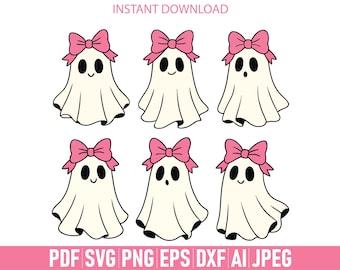 Coquette Halloween Ghost svg Bundle, Ghost Coquette Bow, Cute Ghost With Bow svg, Fall Pumpkin svg, Cricut Cut Files, Girly Halloween shirt