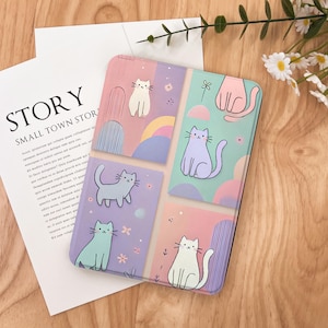 Cute Cat Collage Kindle Case 2024 Kindle Paperwhite 7&quot;, Kindle 12th Gen Cover, Paperwhite 11th 6.8&#39;&#39;, Colorsoft Strap Case, Auto Sleep/Wake