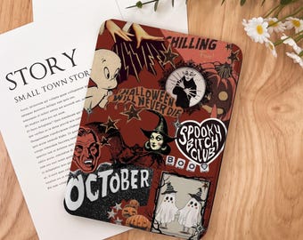 Vintage Halloween Collage Kindle Case 2024 Kindle Paperwhite 7", Kindle 12th Gen Cover, Paperwhite 11, Colorsoft Strap Case, Auto Sleep/Wake