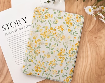 Yellow Floral Pattern Kindle Case 2024 Kindle Paperwhite 7", Kindle 12th Gen Cover, Paperwhite 11th, Colorsoft Strap Case, Auto Sleep/Wake