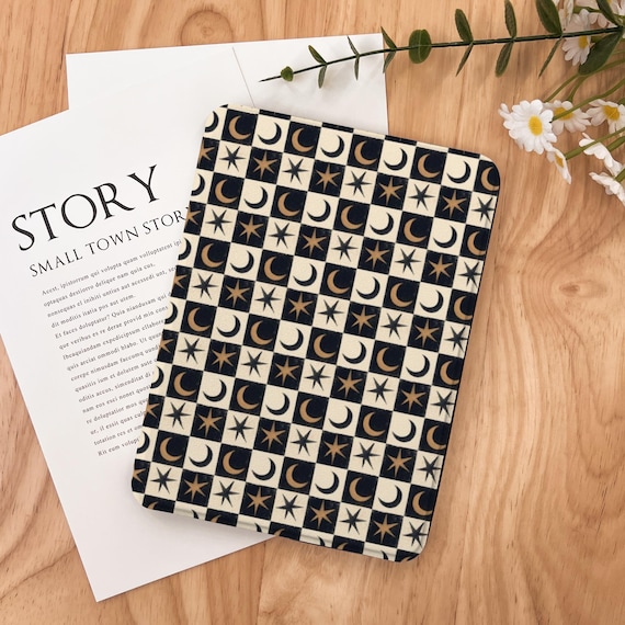 Star and Moon Checkered Kindle Case 2024 Kindle Paperwhite 7", Kindle 12th Gen Cover, Paperwhite 11th, Colorsoft Strap Case, Auto Sleep/Wake