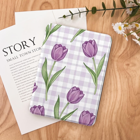 Purple Tulip Gingham Kindle Case 2024 Kindle Paperwhite 7", Kindle 12th Gen Cover, Paperwhite 11th, Colorsoft Strap Case, Auto Sleep/Wake