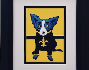 George Rodrigue BLUE DOG Saints Promotional Postcard - White Mat- Black Frame - 11 in  x  13 in