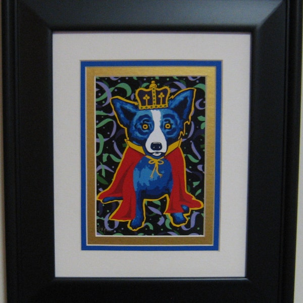 George Rodrigue Blue Dog "Mardi Gras '96" postcard announcement - FRAMED 11.5 in x 13.5 in