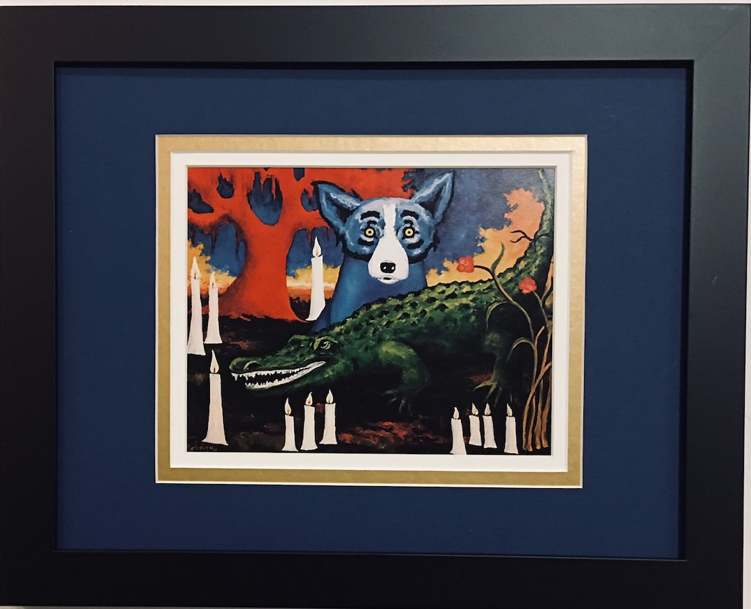 Rodrigue BLUE DOG Titled a Novena for the Oaks Matted and Framed
