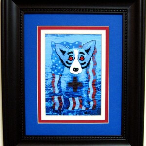 George Rodrigue Blue Dog We Will Rise Again Postcard BLACK FRAME 11 x 13 overall size image 1