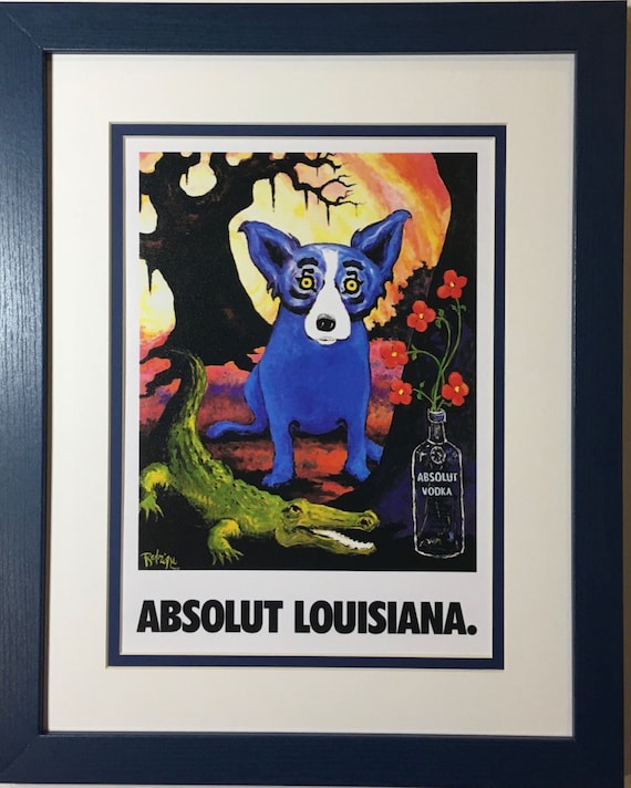 George Rodrigue Blue Dog Print: Absolut Louisiana Ad, Navy Frame