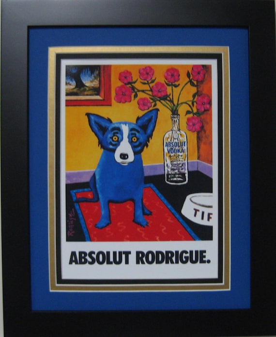 George Rodrigue Blue Dog Absolut Vodka Print Ad - Matted & Framed