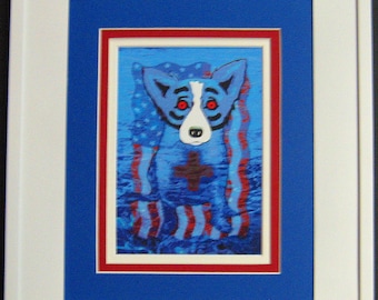 George Rodrigue Blue Dog "We Will Rise Again"  Postcard - WHITE FRAME - 11.25" x 13.25"  - overall size