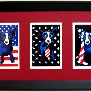 George Rodrigue Blue Dog Patriotic Trio 22 in x 12 in Buyers Choice of Mat Color image 2