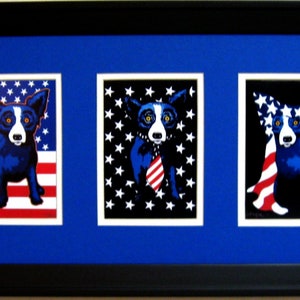 George Rodrigue Blue Dog Patriotic Trio 22 in x 12 in Buyers Choice of Mat Color image 3