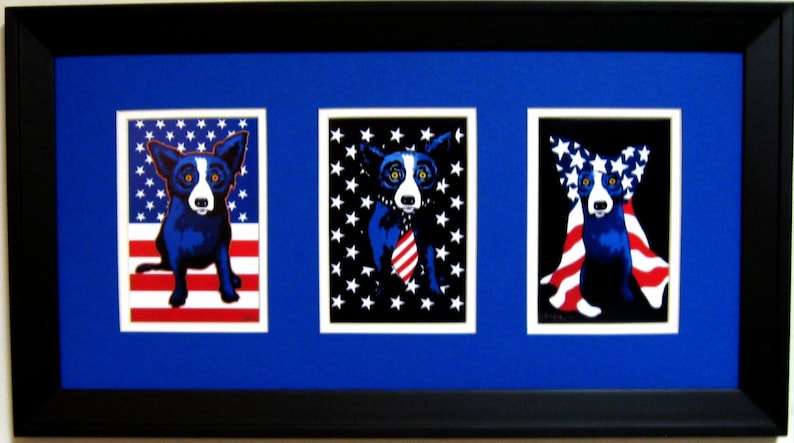 George Rodrigue Blue Dog Patriotic Trio 22 in x 12 in Buyers Choice of Mat Color image 3