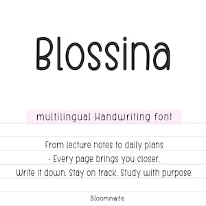 Neat handwriting font goodnotes, cozy cute handwritten font for planner, commercial use, multilingual font, Blossina font