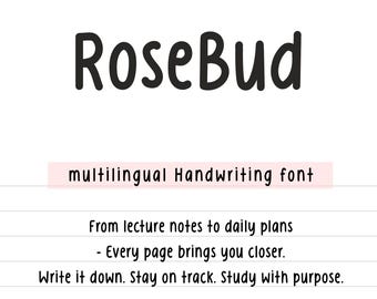 Neat handwriting font goodnotes, cozy cute handwritten font for planner, commercial use, multilingual font, Rosebud font
