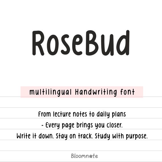 Neat handwriting font goodnotes, cozy cute handwritten font for planner, commercial use, multilingual font, Rosebud font