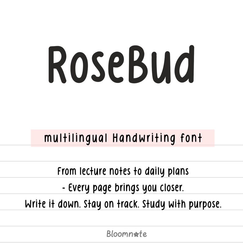Neat handwriting font goodnotes, cozy cute handwritten font for planner, commercial use, multilingual font, Rosebud font