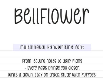 Neat handwriting font goodnotes, cozy cute handwritten font for planner, commercial use, multilingual font, Bellflower font
