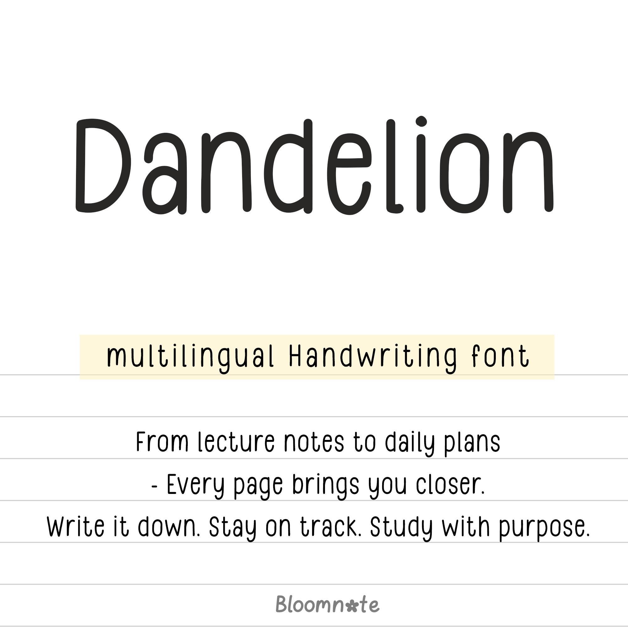 Neat handwriting font goodnotes, cozy cute handwritten font for planner, commercial use, multilingual font, Dandelion font